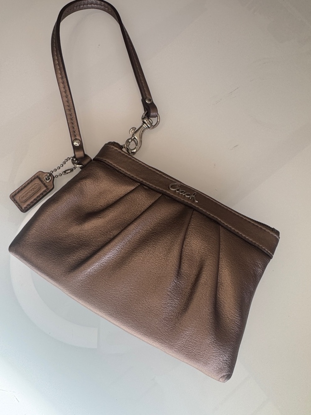 Coach Metallic Bronze Leather Wristlet Clutch